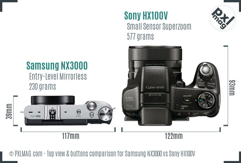 Samsung NX3000 vs Sony HX100V top view buttons comparison