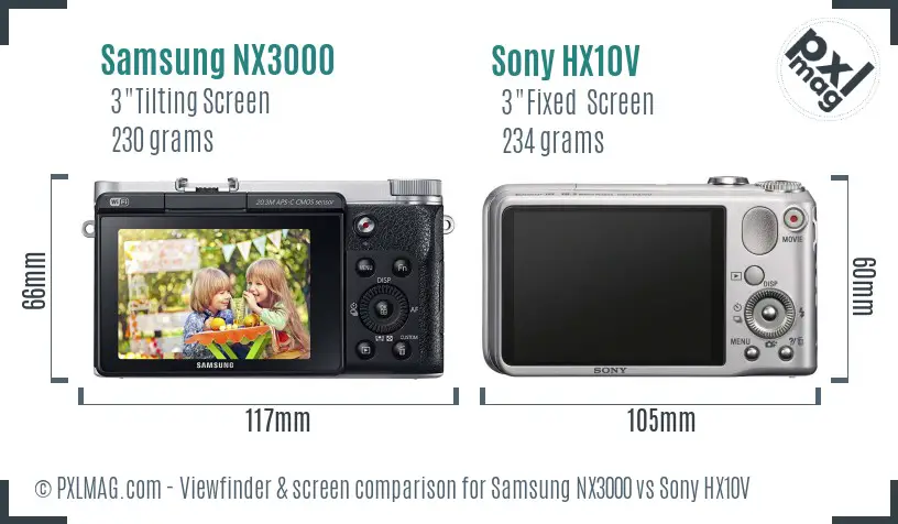 Samsung NX3000 vs Sony HX10V Screen and Viewfinder comparison