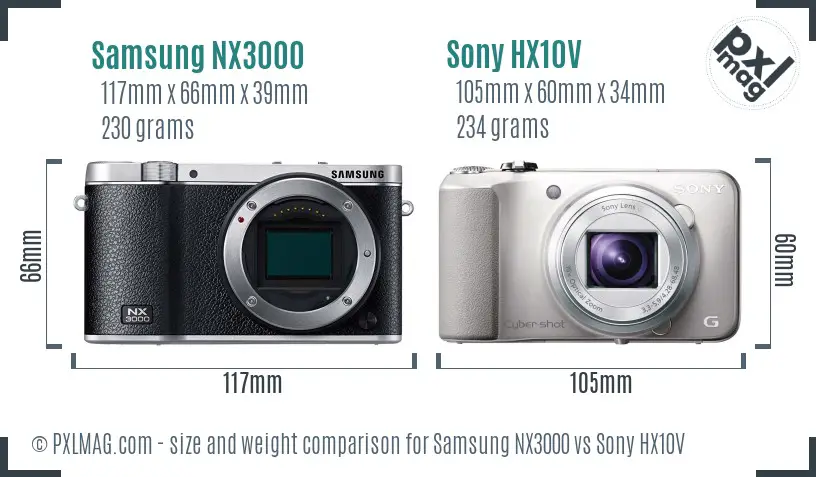 Samsung NX3000 vs Sony HX10V size comparison