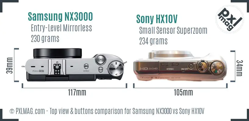 Samsung NX3000 vs Sony HX10V top view buttons comparison