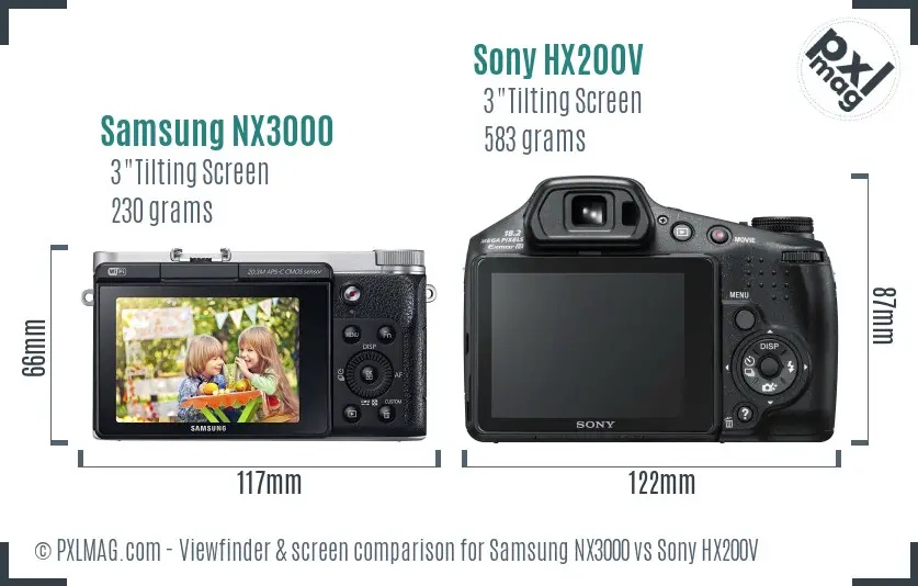 Samsung NX3000 vs Sony HX200V Screen and Viewfinder comparison