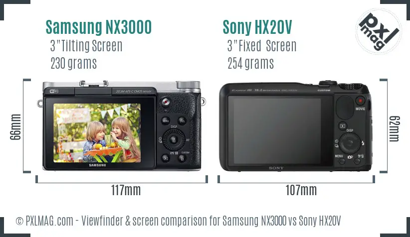 Samsung NX3000 vs Sony HX20V Screen and Viewfinder comparison