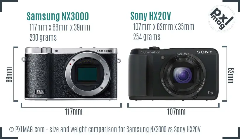 Samsung NX3000 vs Sony HX20V size comparison