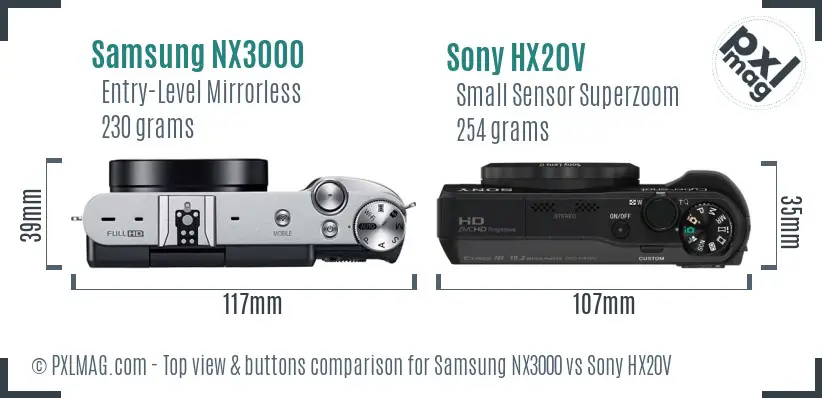 Samsung NX3000 vs Sony HX20V top view buttons comparison