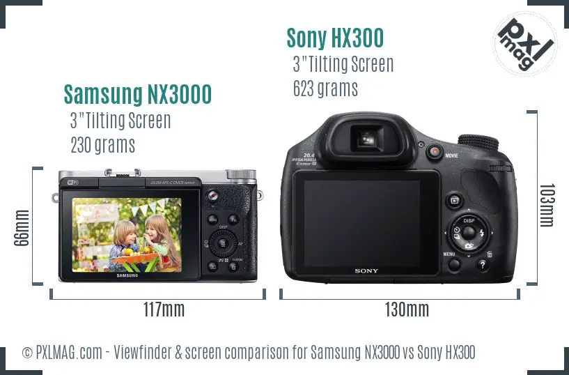 Samsung NX3000 vs Sony HX300 Screen and Viewfinder comparison
