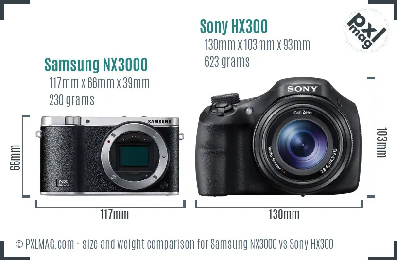 Samsung NX3000 vs Sony HX300 size comparison