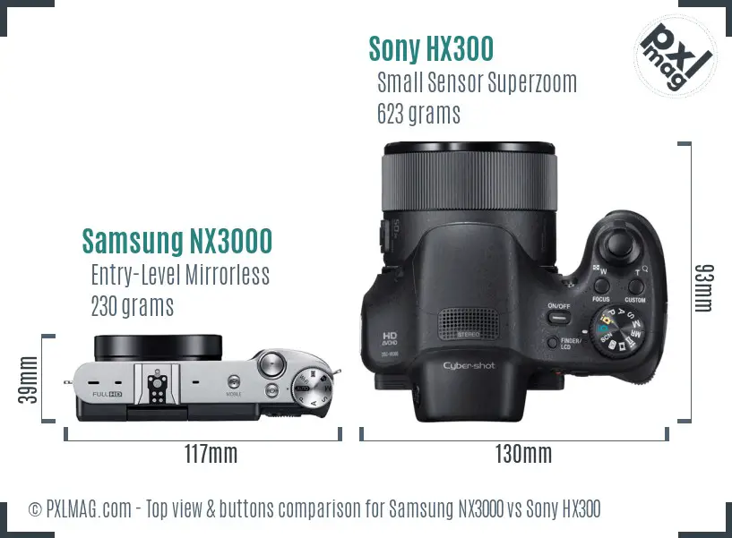 Samsung NX3000 vs Sony HX300 top view buttons comparison