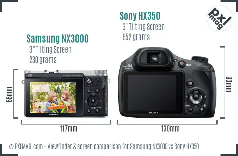 Samsung NX3000 vs Sony HX350 Screen and Viewfinder comparison