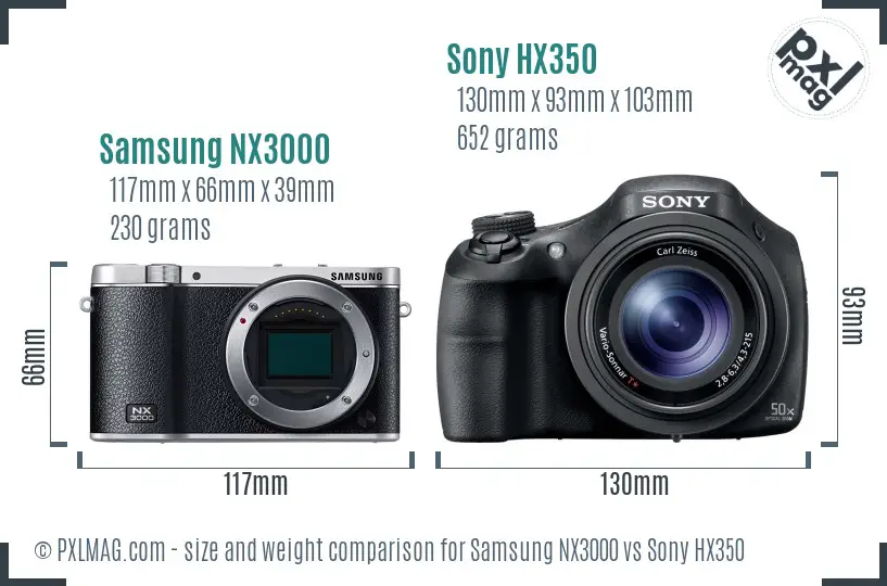 Samsung NX3000 vs Sony HX350 size comparison