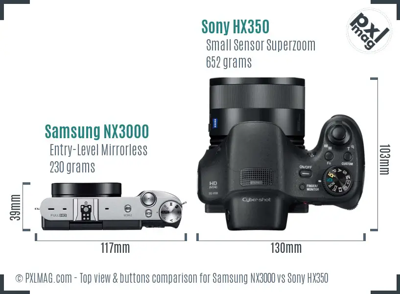 Samsung NX3000 vs Sony HX350 top view buttons comparison