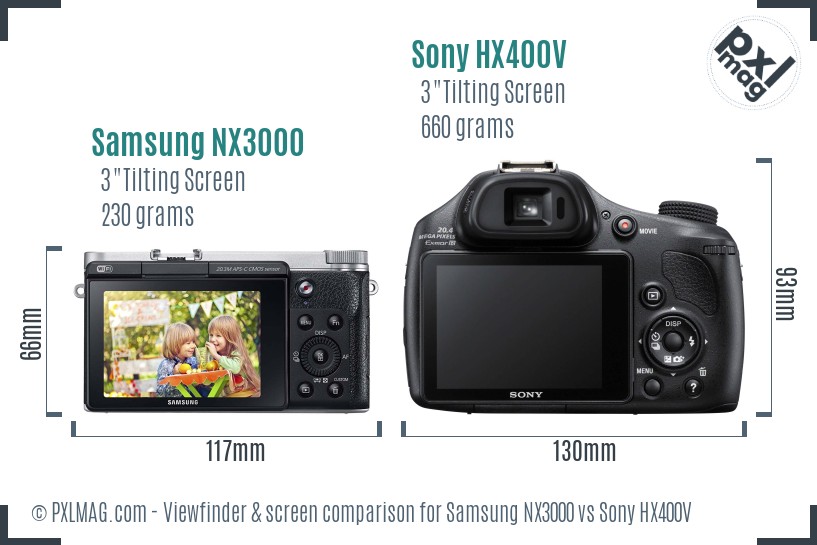 Samsung NX3000 vs Sony HX400V Screen and Viewfinder comparison