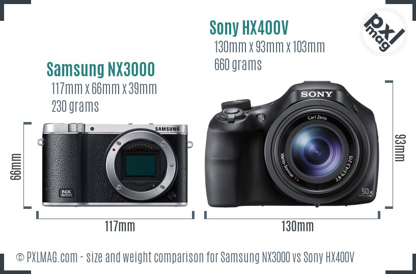 Samsung NX3000 vs Sony HX400V size comparison