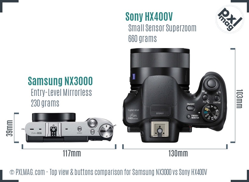 Samsung NX3000 vs Sony HX400V top view buttons comparison