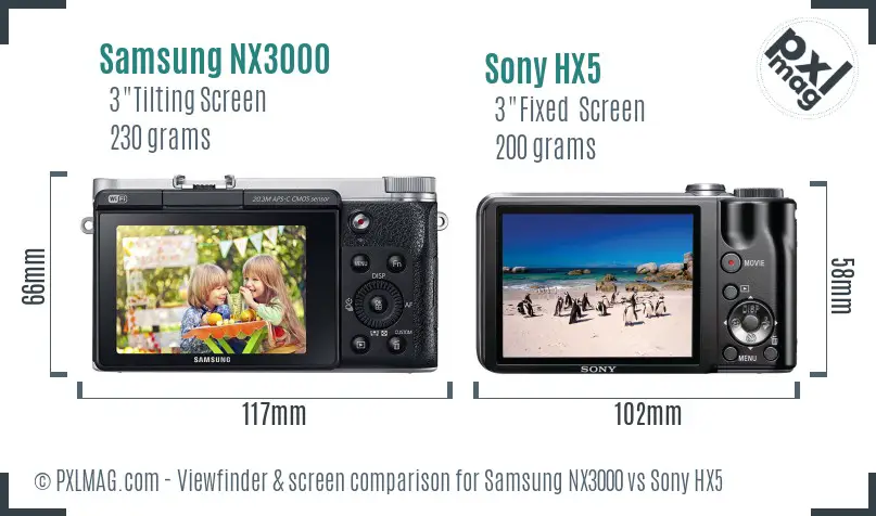 Samsung NX3000 vs Sony HX5 Screen and Viewfinder comparison