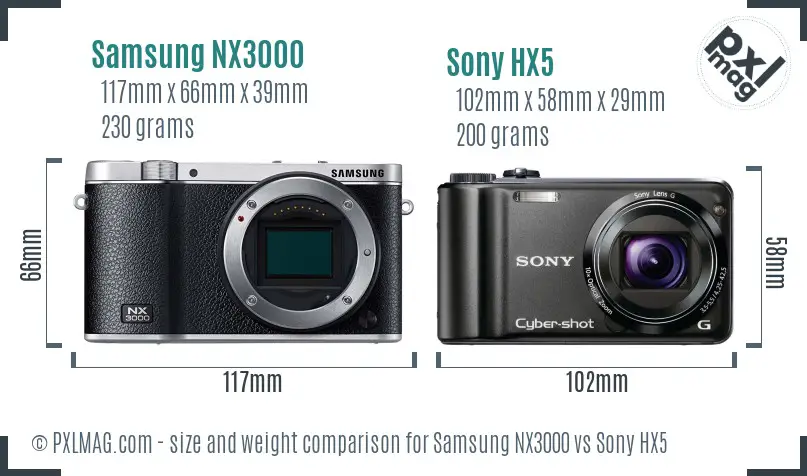 Samsung NX3000 vs Sony HX5 size comparison