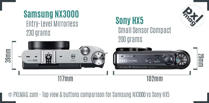 Samsung NX3000 vs Sony HX5 top view buttons comparison