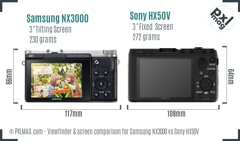 Samsung NX3000 vs Sony HX50V Screen and Viewfinder comparison