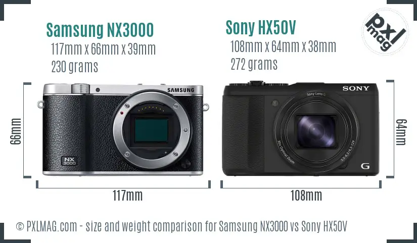 Samsung NX3000 vs Sony HX50V size comparison