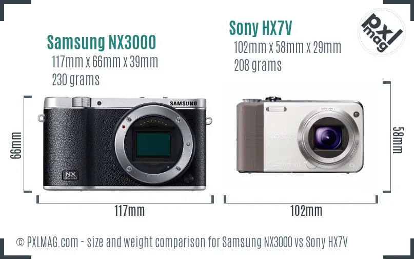 Samsung NX3000 vs Sony HX7V size comparison