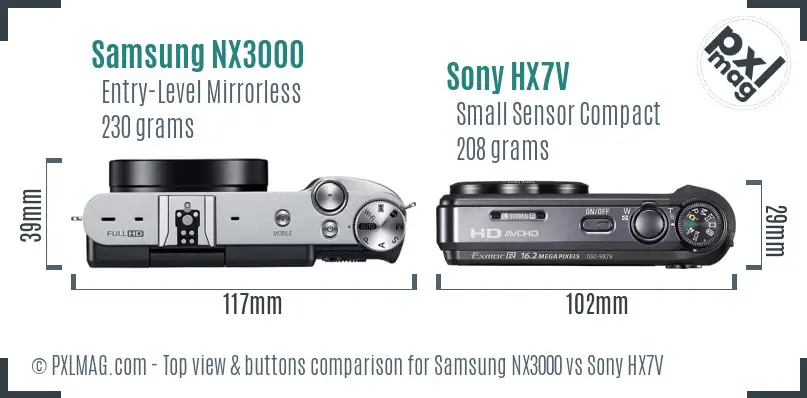 Samsung NX3000 vs Sony HX7V top view buttons comparison