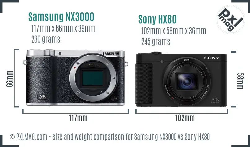 Samsung NX3000 vs Sony HX80 size comparison
