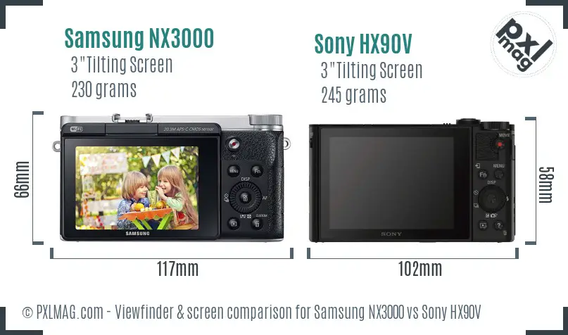 Samsung NX3000 vs Sony HX90V Screen and Viewfinder comparison