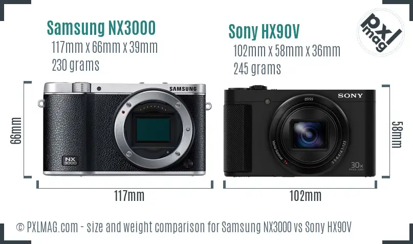 Samsung NX3000 vs Sony HX90V size comparison
