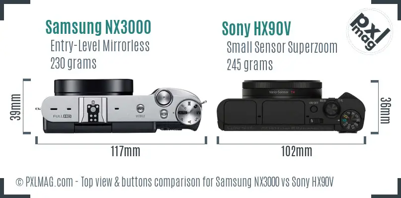 Samsung NX3000 vs Sony HX90V top view buttons comparison