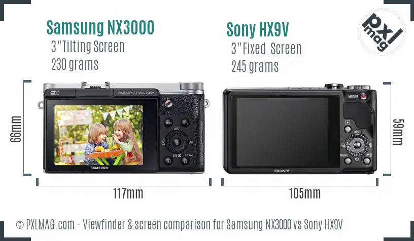 Samsung NX3000 vs Sony HX9V Screen and Viewfinder comparison