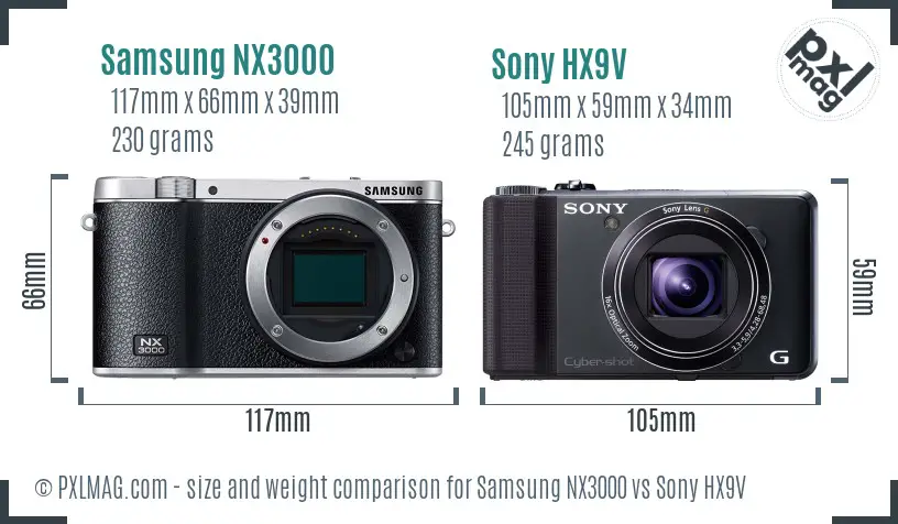 Samsung NX3000 vs Sony HX9V size comparison