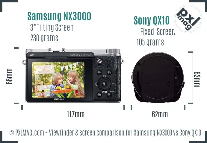 Samsung NX3000 vs Sony QX10 Screen and Viewfinder comparison