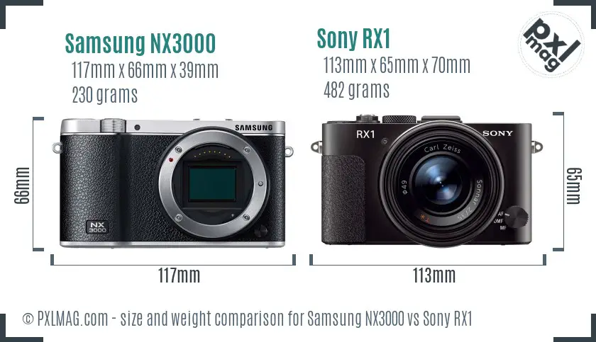 Samsung NX3000 vs Sony RX1 size comparison