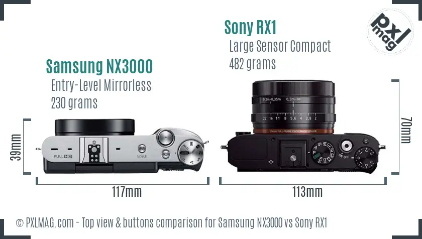 Samsung NX3000 vs Sony RX1 top view buttons comparison