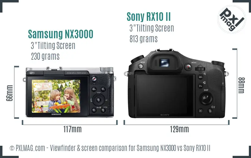 Samsung NX3000 vs Sony RX10 II Screen and Viewfinder comparison