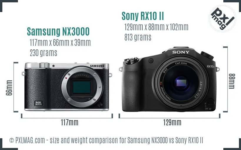 Samsung NX3000 vs Sony RX10 II size comparison