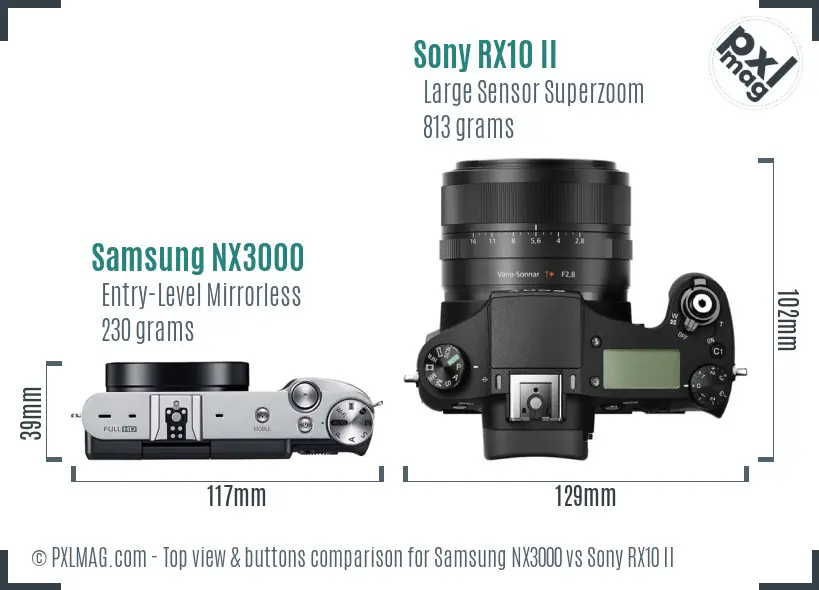 Samsung NX3000 vs Sony RX10 II top view buttons comparison