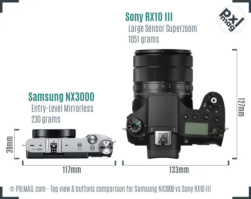 Samsung NX3000 vs Sony RX10 III top view buttons comparison
