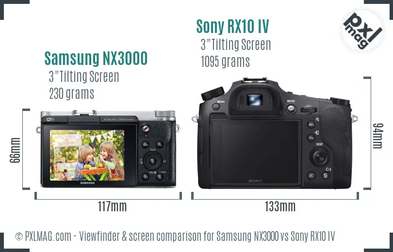 Samsung NX3000 vs Sony RX10 IV Screen and Viewfinder comparison