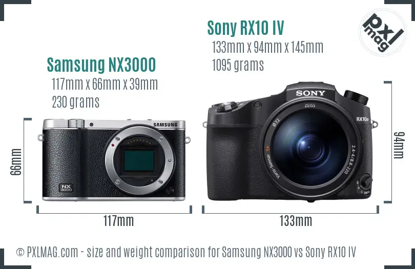 Samsung NX3000 vs Sony RX10 IV size comparison