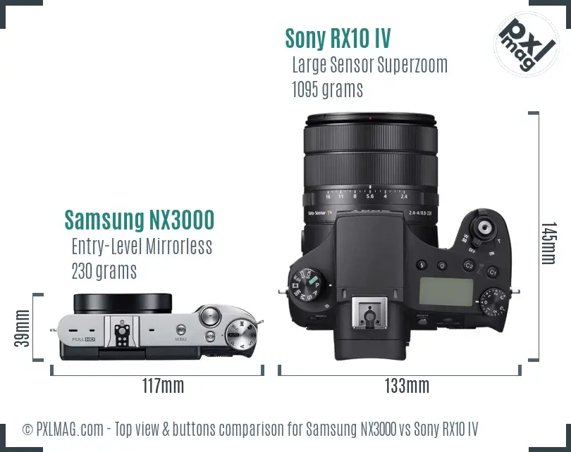 Samsung NX3000 vs Sony RX10 IV top view buttons comparison