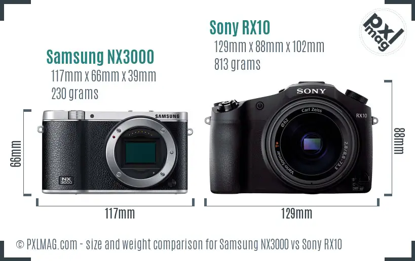 Samsung NX3000 vs Sony RX10 size comparison