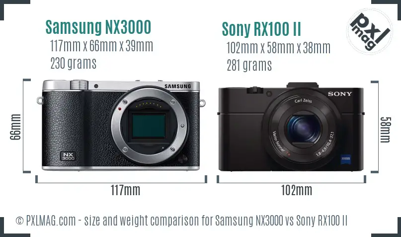 Samsung NX3000 vs Sony RX100 II size comparison