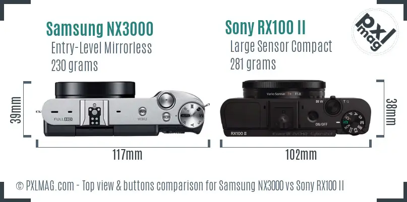 Samsung NX3000 vs Sony RX100 II top view buttons comparison