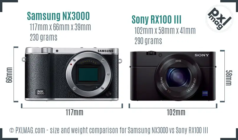 Samsung NX3000 vs Sony RX100 III size comparison