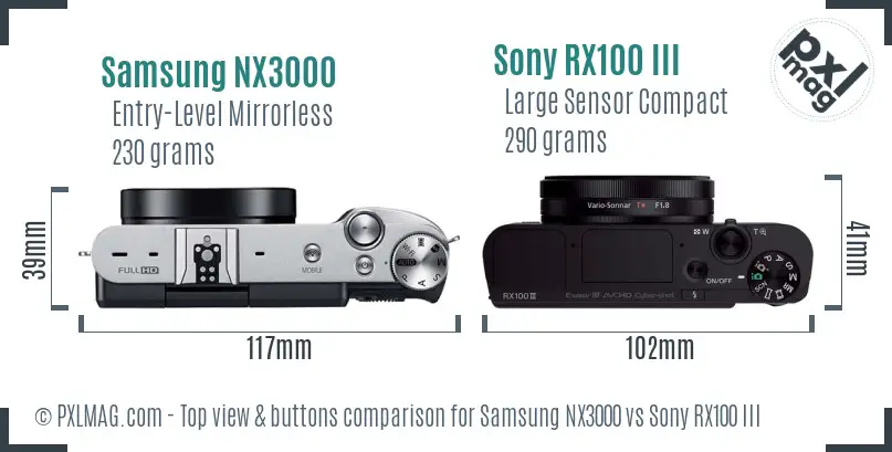 Samsung NX3000 vs Sony RX100 III top view buttons comparison
