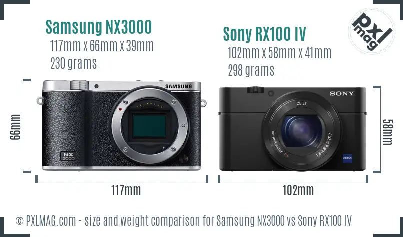 Samsung NX3000 vs Sony RX100 IV size comparison