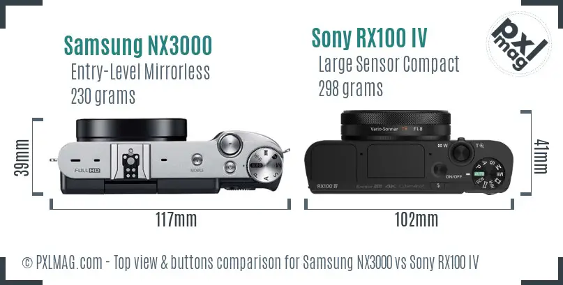 Samsung NX3000 vs Sony RX100 IV top view buttons comparison