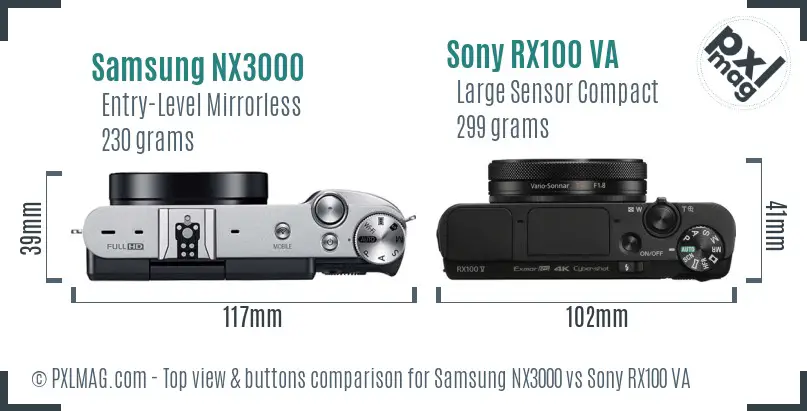 Samsung NX3000 vs Sony RX100 VA top view buttons comparison