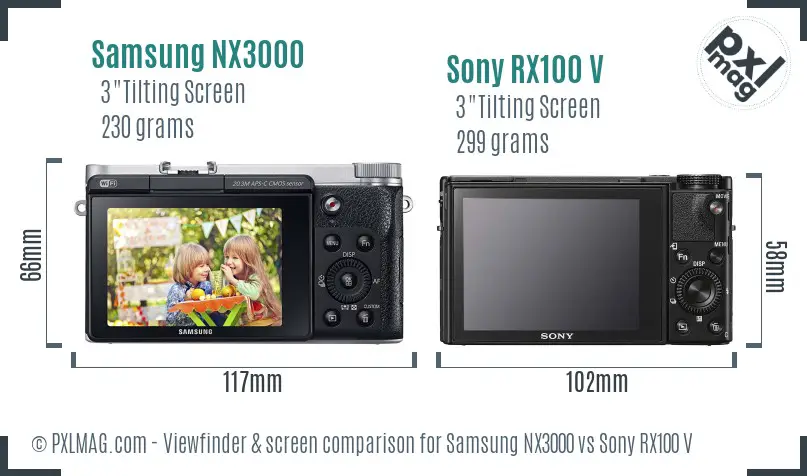 Samsung NX3000 vs Sony RX100 V Screen and Viewfinder comparison