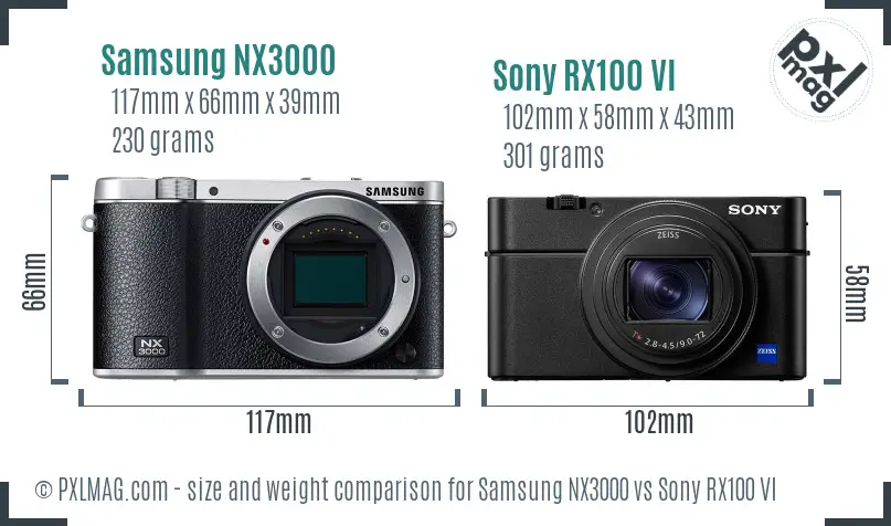 Samsung NX3000 vs Sony RX100 VI size comparison